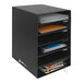 A black AdirOffice literature organizer with 6 compartments holding papers and notebooks.