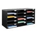 A black ADIRoffice literature organizer with many compartments holding different colored papers.
