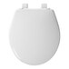A white Mayfair Little 2 Big toilet seat with a lid and hinge.