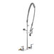 A T&S chrome wall-mounted pre-rinse faucet with hose.