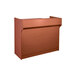 A brown wooden Cherry Ledgetop Cash Wrap Counter with a shelf.