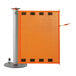 A ZonePro single rolling stanchion with an orange safety banner on a metal pole.
