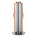 A silver ZonePro Dual Rolling Stanchion with orange safety banners on metal poles.