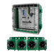 A green and black Bird-X Broadband Pro bird repeller system box with four speakers.