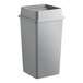 A grey rectangular Lavex trash can with a swing lid.