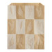 A brown paper bag with white and tan checkered designs.