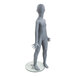 An Econoco slate gray mannequin standing on a glass stand.