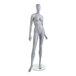 An Econoco female mannequin with a white body and arms at her sides, turned waist, and right leg forward.