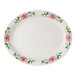 A Tuxton Western Rose china oval platter with a white background and pink flowers on it.