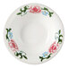 A Tuxton Western Rose china fruit dish with a white background and pink flowers on it.