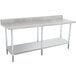 A 16 gauge stainless steel work table with a shelf.
