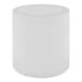 A white plastic cylinder wastebasket with a white lid.