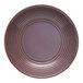 A mauve terracotta Libbey coupe bowl with brown stripes.