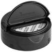 A black round container with a black dual-flapper induction-lined spice lid.