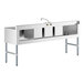 A Regency stainless steel underbar sink with 2 drainboards, a faucet, and 2 drains.