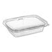 A case of 200 Inline Plastics clear rectangular hinged deli containers with flat lids.