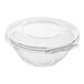 A clear plastic container with a hinged dome lid.