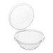 A clear Inline Plastics Safe-T-Fresh plastic bowl with a hinged dome lid.