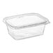 A case of 200 clear Inline Plastics rectangular hinged deli containers with flat lids.