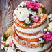 A Nordic Ware round cake with flowers on top.