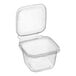 A clear plastic Inline Plastics Safe-T-Fresh container with a flat lid.