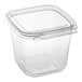 A case of clear Inline Plastics Safe-T-Fresh square deli containers with flat lids.