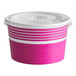 A pink paper frozen yogurt container with a white lid.
