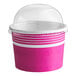 A package of 50 pink and white paper frozen yogurt cups with clear dome lids.