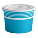 A blue paper Choice frozen yogurt container with a flat lid.