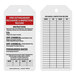 A roll of Accuform cardstock fire extinguisher recharge and inspection tags with black and white text.