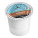 A white plastic container of Caribou Coffee Caribou Blend Single Serve K-Cup Pods with a blue and orange label.
