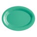 A green rectangular melamine platter with a wide rim.