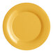 A close up of a yellow Acopa Foundations melamine plate with a wide rim.