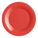 An Acopa Foundations orange wide rim melamine plate with a white background.