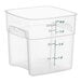 A Cambro FreshPro translucent square polypropylene food storage container with a lid.