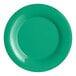 An Acopa Foundations green melamine plate with a wide white rim.