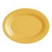 A yellow Acopa Foundations melamine platter with a wide rim on a white background.