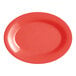 An orange oval Acopa Foundations melamine platter with a wide rim.