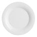 An Acopa Foundations white melamine plate with a wide, circular rim.