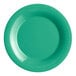 A close-up of a green Acopa Foundations wide rim melamine plate.
