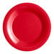 A red Acopa Foundations melamine plate with a wide rim.