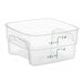 A clear plastic Cambro FreshPro 2 qt. food storage container with measurements in green.
