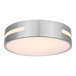 A Canarm Niven brushed nickel flush mount LED light with a white surface.
