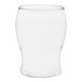 A clear Tossware plastic mini pint glass with a curved bottom.