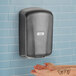 A close-up of a graphite steel Excel ThinAir hand dryer.