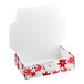 A white 1-Piece candy box with a red and white contemporary poinsettia design on the lid.