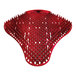 A red rubber urinal screen with spikes.