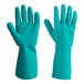 A pair of green Midwest Rake Solvent-Resistant Nitrile gloves on a white background.