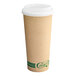 A close-up of an EcoChoice Kraft paper hot cup with a white PLA lid.