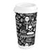 A Choice black and white paper hot cup with coffee and food symbols and white text.